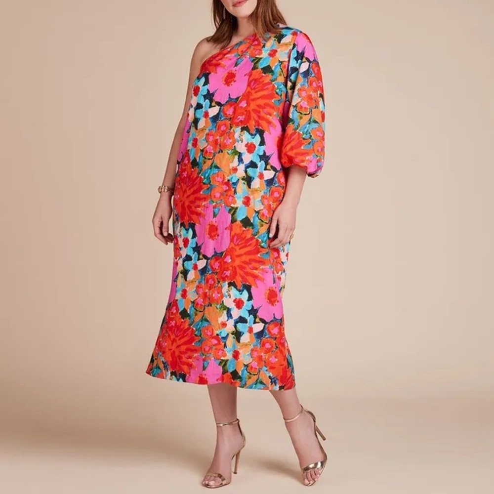 Mara Hoffman Emilie One Shoulder Floral Print Midi Dress NWT Size 8